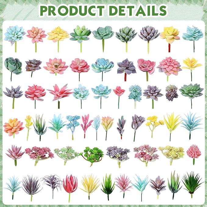 Tigeen 120 Pcs Artificial Plastic Succulents Realistic Textured Assorted Decorative Fake Faux Succulents Unpotted for Lotus Landscape Garden Arrangement-VerdiqueGarden