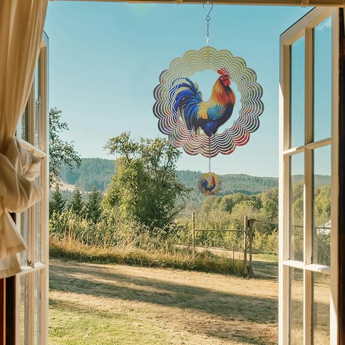 Rooster Wind Spinners 3D Hanging Wind Spinner Outdoor Clearance for Yard and Garden Decor 12inch Chicken Gifts for Women Mom-VerdiqueGarden