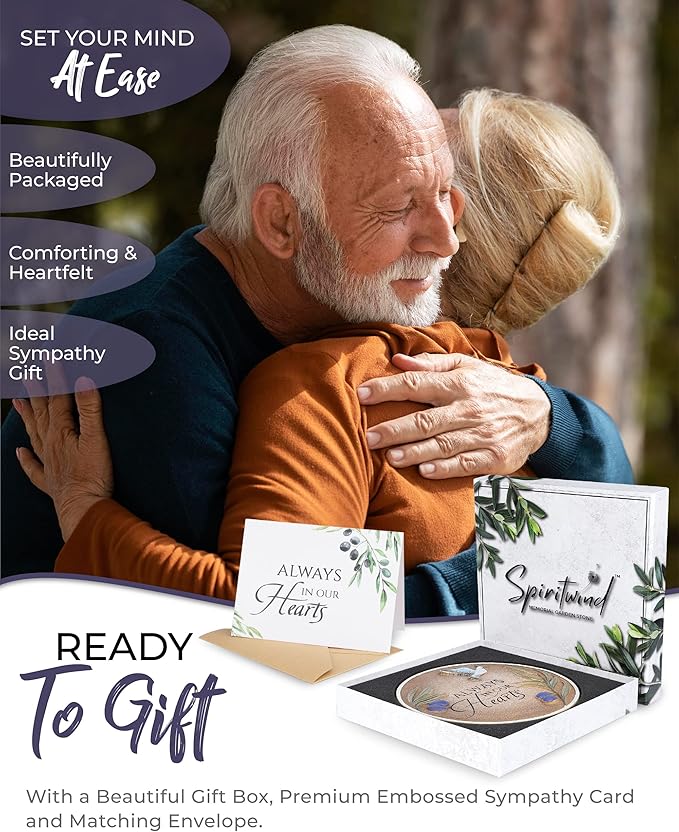 10-Inch Garden Memorial Stone with Included Plaque Stand & Sympathy Card, Memorial Plaques for Outdoors with Peace Dove Amongst Olive Branches, Memorial Stepping Stone for Loss of Loved One-VerdiqueGarden