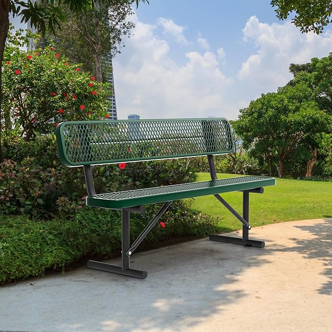4/6/8 Feet Park Bench for Outside Heavy Duty Metal, Garden Benches Outdoor Bench with Backrest & Portable Frame, for Shopping Malls Stores Parks Patios Decks, Green-VerdiqueGarden