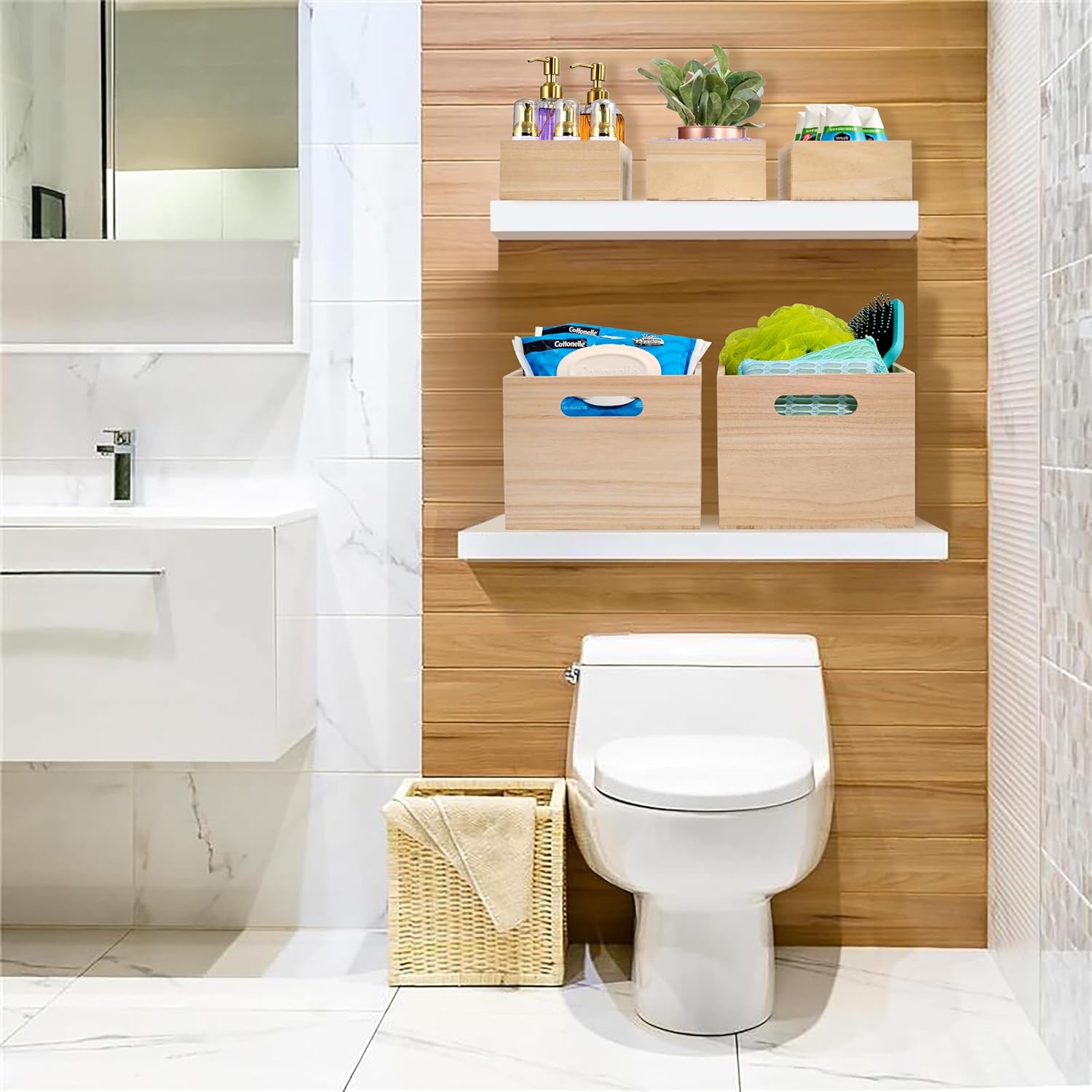 Sorbus Unfinished Wood Crates - Organizer Bins, Wooden Box for Pantry, Closet, Arts & Crafts, Cabinet Organizers, Containers (4 Pack)-VerdiqueGarden