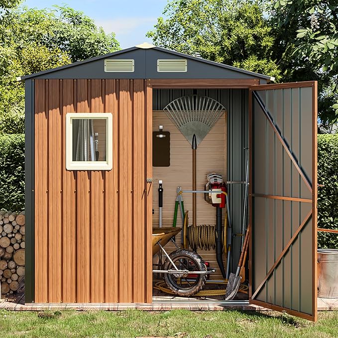 Outdoor Storage Shed 6x4 Ft, Lockable Metal Garden Shed with Window, Tool Shed Tiny House Vertical Outside Storage Building for Backyard, Lawn, Patio, Bike-VerdiqueGarden