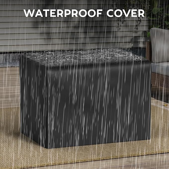 Propane Fire Pit Table Outdoor, 44" 60000BTU Auto-Ignition Fire Pits Table with Wind Guard Square Large Wicker Propane Firepits for Porch Garden(Grey,CSA Certified)-VerdiqueGarden