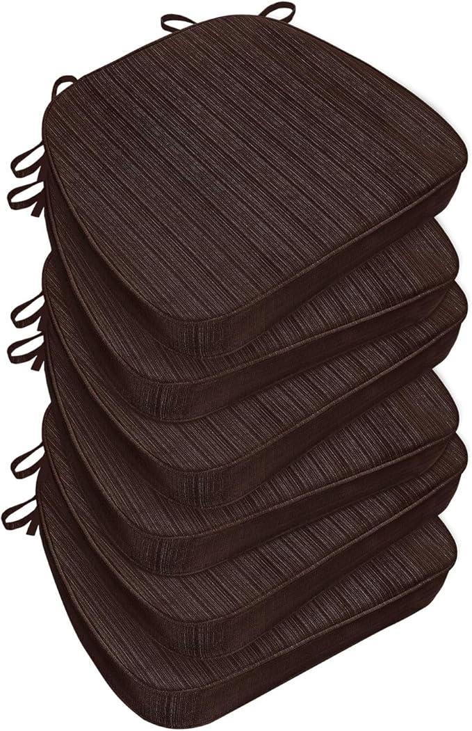 Chair Cushions for Dining Chairs, Indoor Chair Cushions with Ties，Waterproof Chair Pads Set of 6, Brown, 17x16x2.5 Inch-VerdiqueGarden