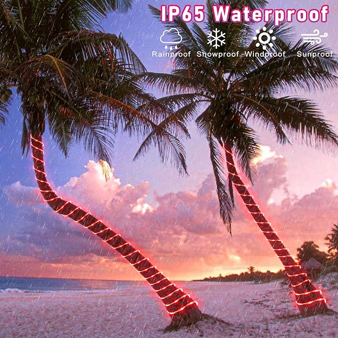 66FT 200 LED Rope Lights for Outside, Christmas String Lights with Waterproof 8 Modes, Flexible and Connectable Plug in Fairy Lights for Outdoor Indoor Bedroom Patio Wedding Decorations, Red-VerdiqueGarden