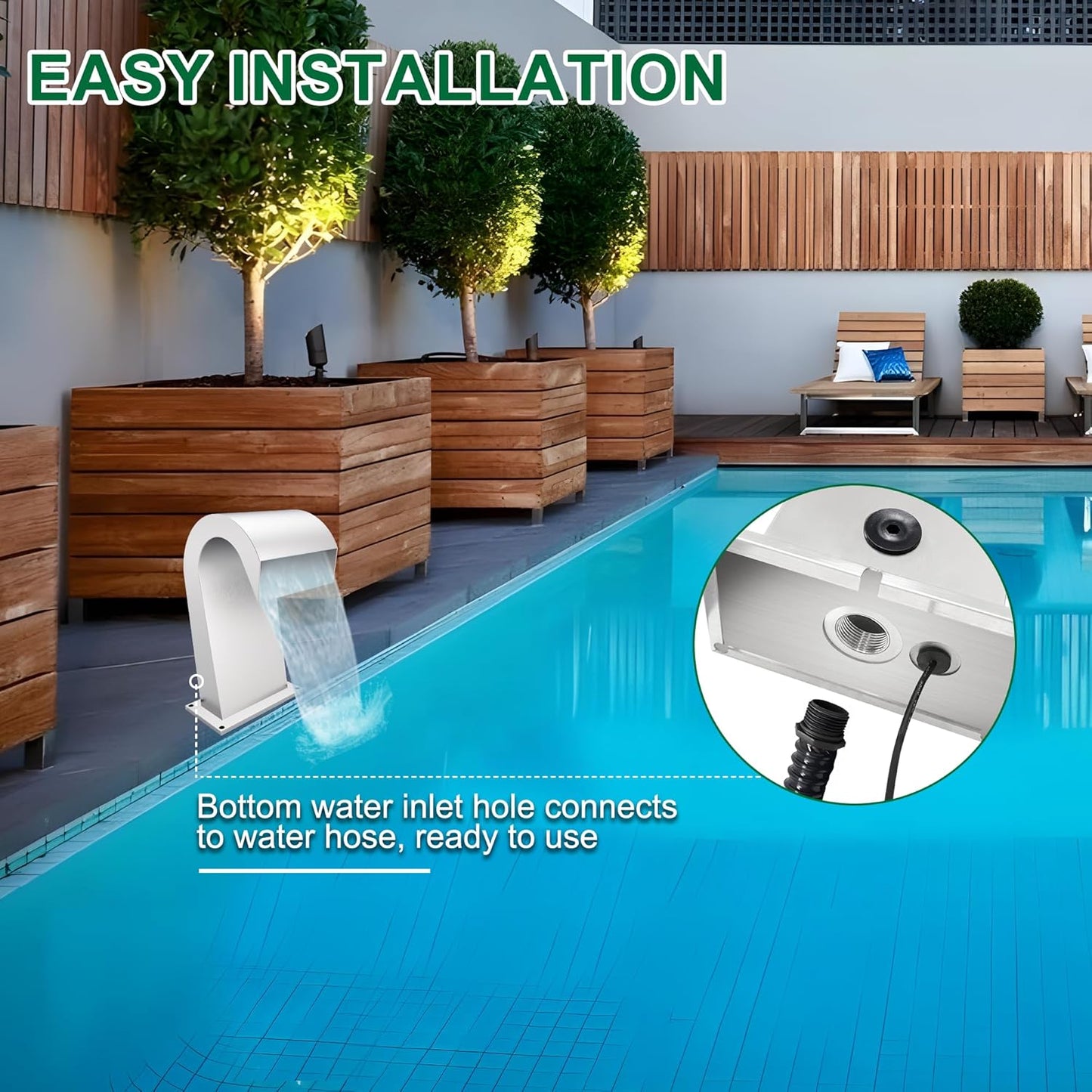 S-Shape Waterfall Spillway Ground Pool Fountain, LONGRUNNEW 304 Stainless Steel Outdoor Water Featur 14.09" x 9.57" x 10.04" for Garden Decor, Landscape Accents & Patio Pond Water Feature-Small-VerdiqueGarden