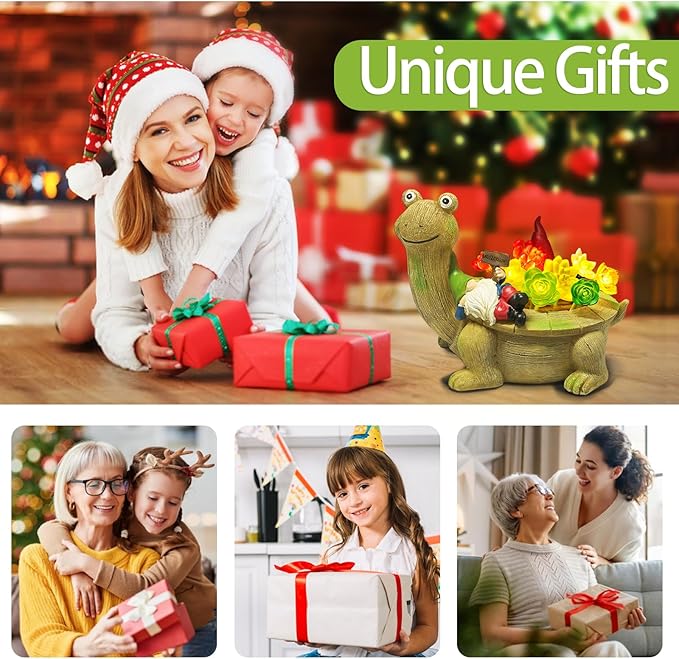 Solar Garden Statues, Turtle Garden Decor Outdoor Solar Lights, Mom Gifts for Mothers Day Grandma Wife Daughter, Cute Tortoise Figurine Yard Decorations Outdoor for Patio, Balcony, Lawn Ornament-VerdiqueGarden