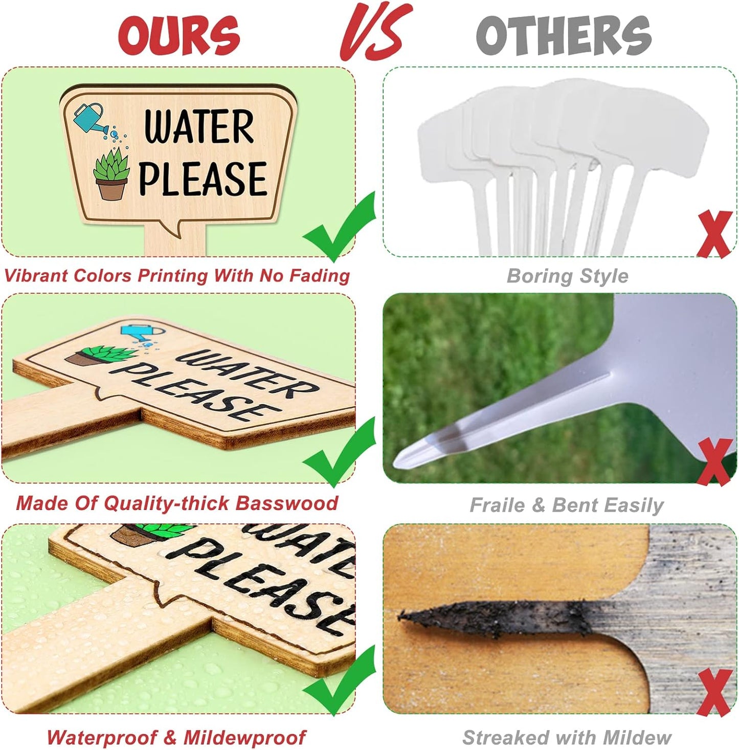 Huray Rayho Funny Wooden Plant Markers for Succulent Flowers Greenery Plants Tags 15-Pack Waterproof Wood Plant Labels Outdoor Indoor Patio Supplies Garden Stakes for Potted Plant Novelty Gifts-VerdiqueGarden