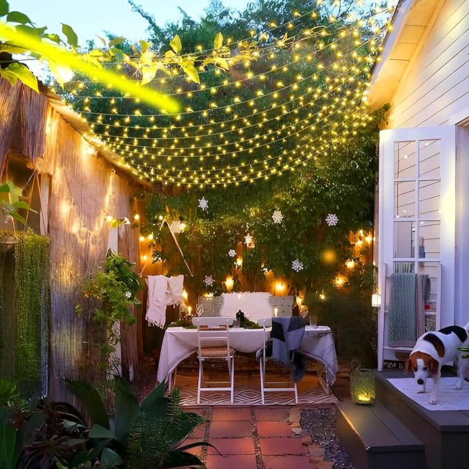 KNONEW 600ft 1500 LED Christmas String Lights Outdoor 8 Lighting Modes & Timer Dimmable Fairy Light Plug in Waterproof for Xmas Roof Yard Tree Wedding Party Holiday Decorations (Warm White)-VerdiqueGarden