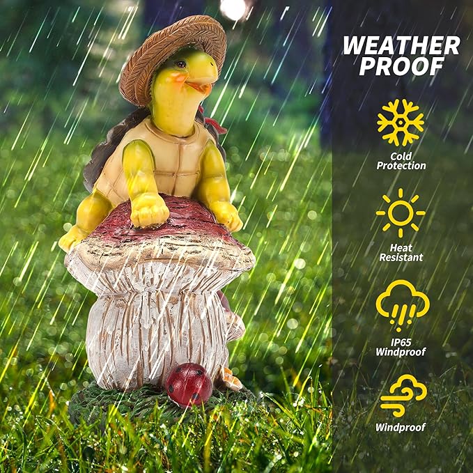 Turtle Figurine Garden Decor, Solar Turtle Outdoor Statue, Funny Turtle Gift Sculpture Decoration for Home Patio Yard Lawn Porch Ornament-VerdiqueGarden