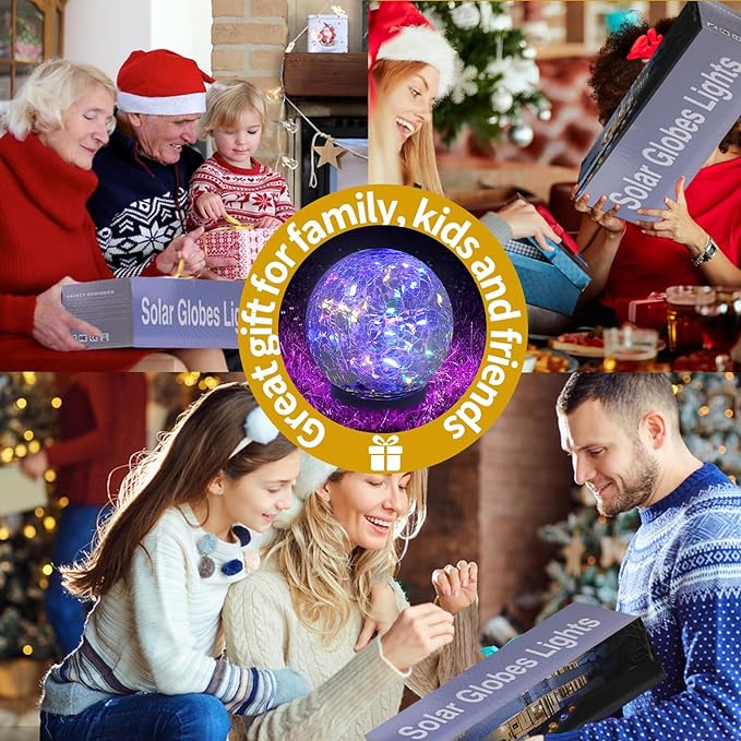 Solar Globe Lights Outdoor Waterproof-Solar Balls Garden-Cracked Glass Ball Solar Lights Outdoor-Solar Orbs Outside-Outdoor Decorations Patio & Yard Lawn Backyard Decor (GUO-XBQ-4-4-4)-VerdiqueGarden