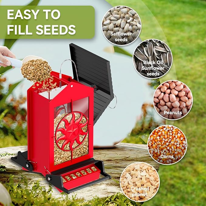Squirrel Proof Bird Feeders for Outdoors, 5LBS Large Capacity Metal Wild Bird Feeder with Bilateral Weight-Activated Perches, Anti Squirrel Bird Feeders for Outside Finch, Cardinal, Blue Jay-VerdiqueGarden
