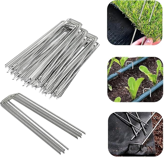 100 Pack Sturdy Garden Landscape Staples, 6 Inch Galvanized Steel Sod Pins Anti-Rust Stakes for Weed Barrier, Christmas Decorations and Landscaping Fabric.-VerdiqueGarden