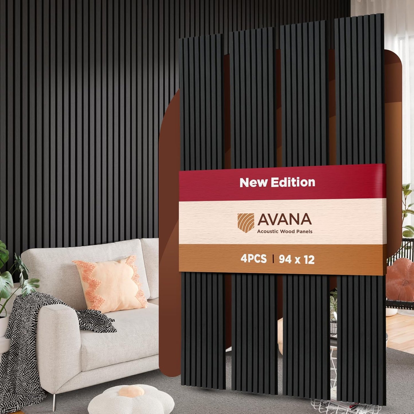 Avana Acoustic Wood Wall Panels – 94.4 x 12.6 Inch Black Oak Acoustic Panels 4 PCs – Wall Panels For Interior Wall Decor For Homes, Offices, Studios – Pleasing Decorative Wood Panels For Wall-VerdiqueGarden