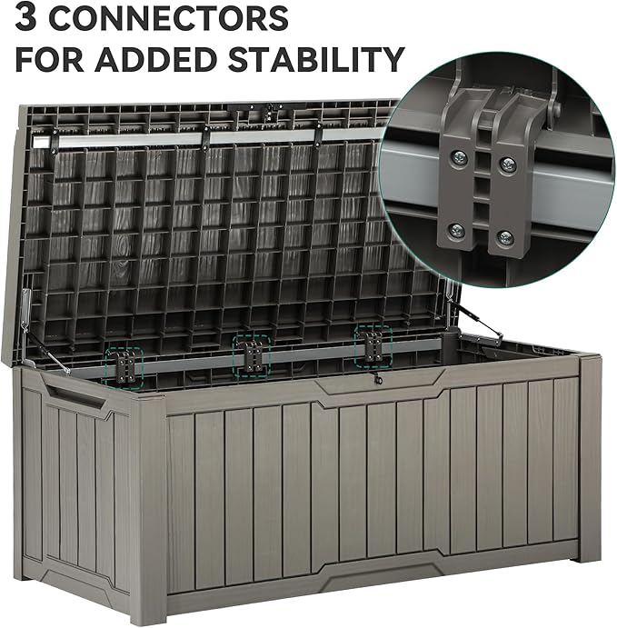 YITAHOME 120 Gallon Outdoor Storage Deck Box with Cushion, Large Resin Patio Storage for Outdoor Pillows, Garden Tools and Pool-Supplies, Waterproof, Lockable (Taupe)-VerdiqueGarden