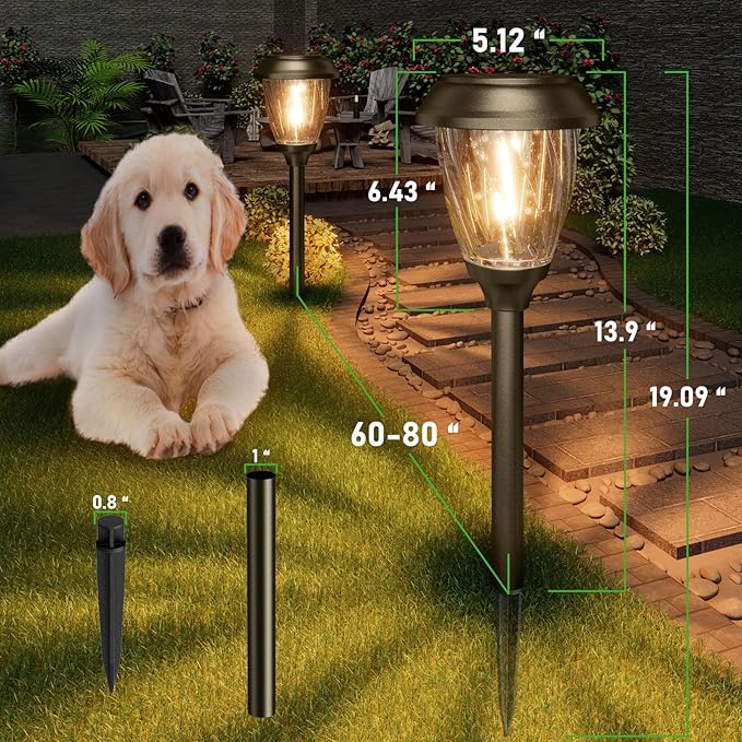 XMCOSY+ Solar Pathway Lights Outdoor, 10/25 LM in 2 Lighting Modes, Glass Stainless Steel Waterproof Outside Solar Powered Garden LED Lights for Yard Lawn Driveway Walkway Landscape Decor(Warm White)-VerdiqueGarden