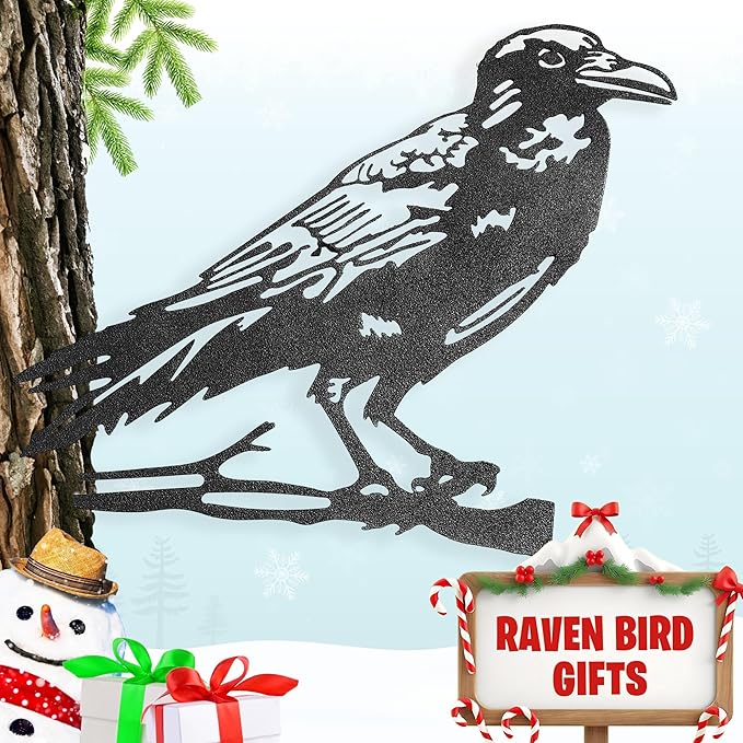Renovatio Metal Bird Decor – Artistic Raven Silhouette, Metal Garden Ornament, Outdoor Tree Decorations – A Remarkable Yard & Lawn Decor – Raven (Black)-VerdiqueGarden
