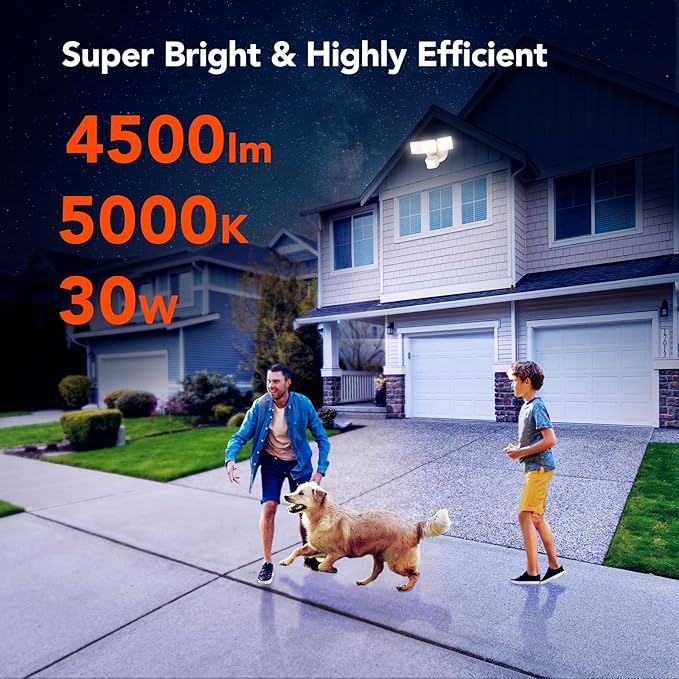 OREiN 4500LM/30W Flood Lights Outdoor, 180°/40FT Motion Sensor Outdoor Lights 3 Modes Dusk to Dawn IP65 Waterproof LED Security Light for 4500SQ.FT Area for Yard Garden, White (Hardwired)-VerdiqueGarden