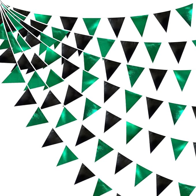 Black Green Party Decorations Metallic Fabric Triangle Pennant Banner Flag Bunting Garland for Video Game Soccer Birthday Graduations Wedding Bachelorette Halloween Outdoor Holiday Party Supplies-VerdiqueGarden