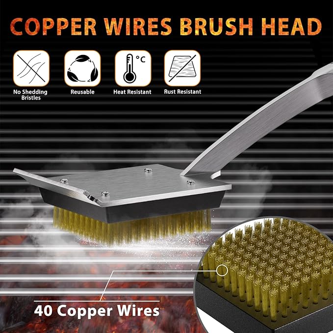 ENLOY Copper Wire Grill Brush Replacement Head, Grill Cleaning Bristle Brush with 4 Screws, BBQ Cleaning Replacement Brush Head for Gas, Porcelain, Ceramic, Cast Iron, Stainless Steel Grills and More-VerdiqueGarden