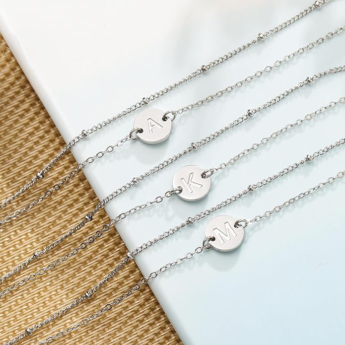 MONOZO Gold Bracelets for Women Girls Valentines Day Gifts, Dainty 18K Gold Plated Disc Monogram Letter A-Z Initial Bracelets for Women Trendy Personalized Letter Bracelet Valentines Day Gifts for Her