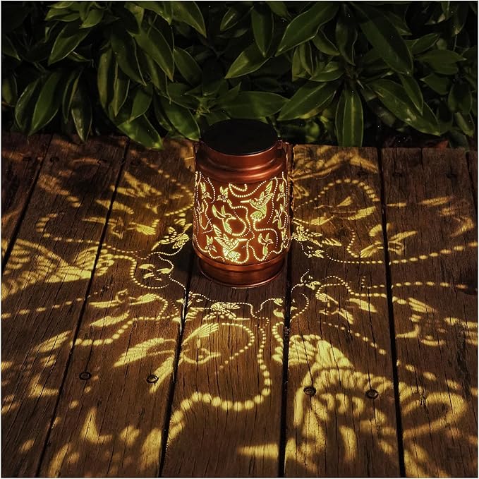 Solar Hummingbird Lanterns Outdoor Hanging Decor Lantern,Waterproof Hollow Out Metal Decorative Garden Light,Graceful Decoration for Patio,Yard,Landscape,Walkway,Festival-VerdiqueGarden