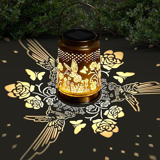 KY&BOSAM Solar Lanterns Outdoor Waterproof Rose Hummingbird Garden Decor Birthday Gift for Women Mom Grandma Hangings Solar Lights Metal Diwali Decoration Outside Lantern for Yard Patio Backyard Porch-VerdiqueGarden