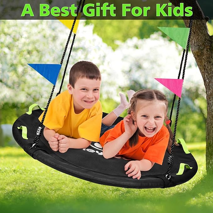 Tree Swing, Saucer Flying Swing 40 Inch for Kids, 900lbs Weight Capacity, with Adjustable Hanging Straps, Swing Sets for Backyard, for Indoor and Outdoor Playground, Black-VerdiqueGarden