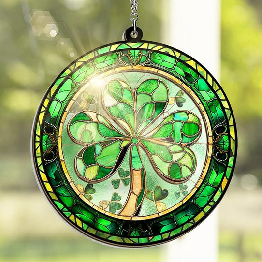 St Patricks Day Decorations - Irish Gifts for Women Men Friends Family, Shamrock Decorations, St Patricks Day Accessories - Double Layered Hanging Suncatcher 6 in-VerdiqueGarden
