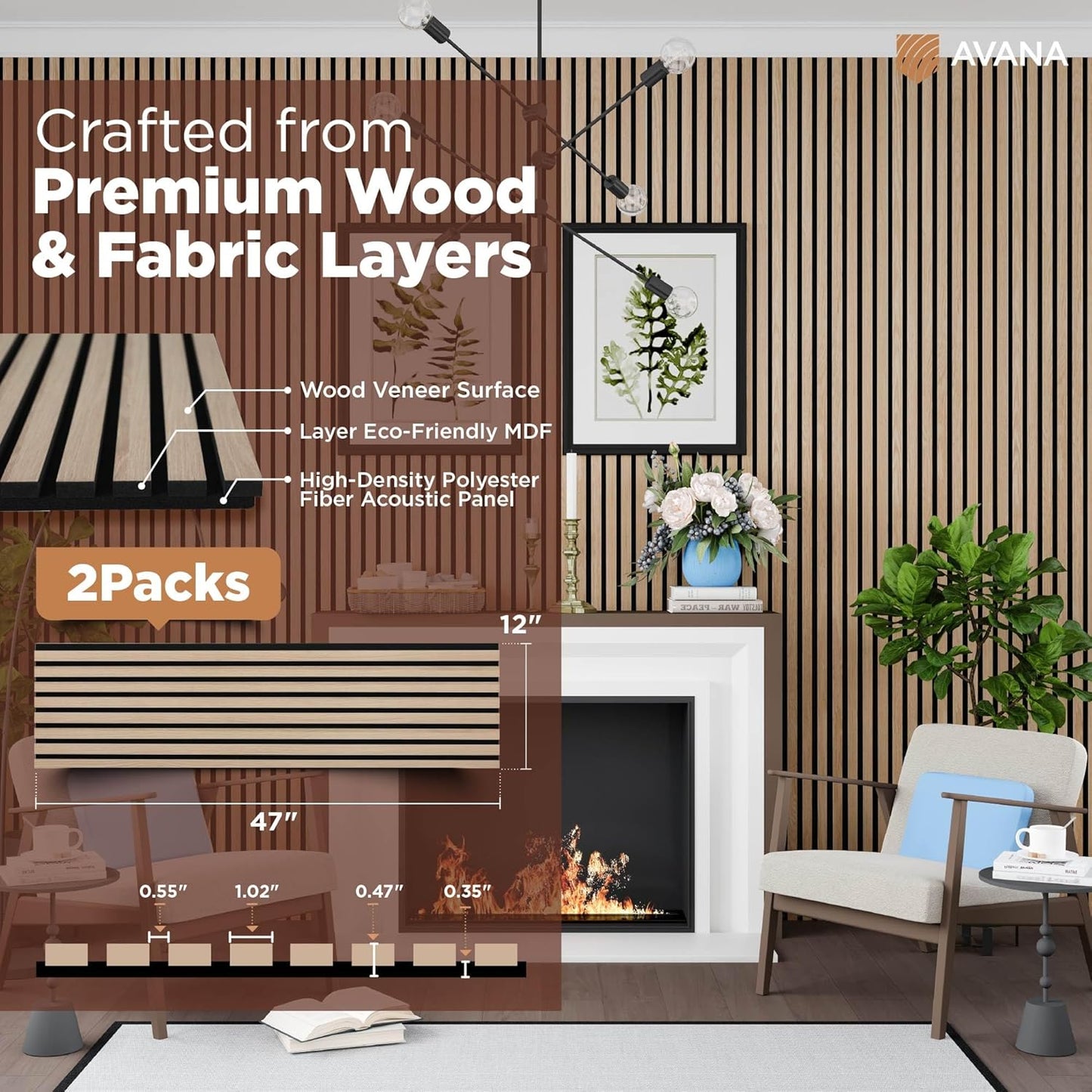 Avana Modern Acoustic Wood Wall Panels – 47.2 X 12.6 Inch White Oak Acoustic Panels 2 PCs – Wall Panels For Interior Wall Decor For Homes, Offices, Studios – Sturdy And Durable Wood Panels For Wall-VerdiqueGarden