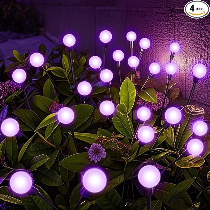 Solar Garden Lights Outdoor, Waterproof Solar Powered Lights for Yard Pathway Patio, Swaying Lawn Decor as Gardening Gifts for Women Holiday (Purple, 4 Pack 24 LED)-VerdiqueGarden