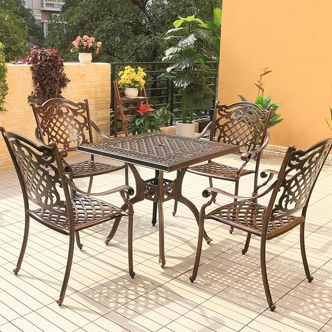 Outdoor Dining Chair Cast Aluminum Patio Chairs Set of 2 All-Weather Patio Dining Chair with Adjustable Feet for Backyard Garden (JL Chair)-VerdiqueGarden