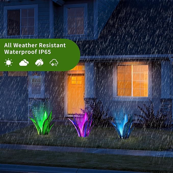 Upgraded Large Metal Yard Art, Metal Agave Plant Yard Decorations Outdoor Sculpture, Metal Flowers for Outside, Waterproof Outdoor Garden Decor (Green (W/Solar Light))-VerdiqueGarden