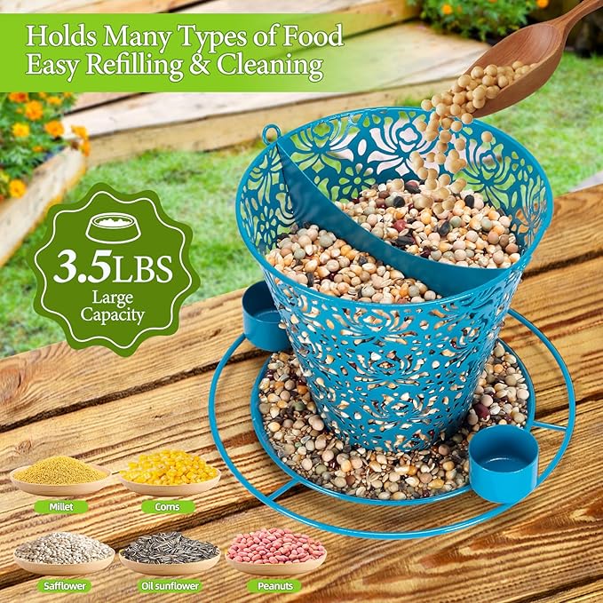Solar Bird Feeders for Outside Hanging Metal Wild Bird Feeder Solar Lanterns Outdoor Waterproof Garden Decor for Yard Blue-VerdiqueGarden
