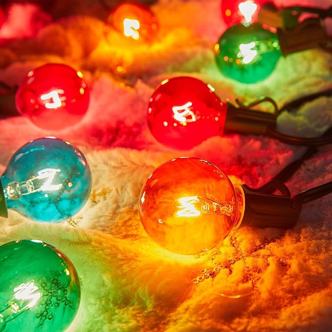 Brightown 50 Pack G40 Colorful Incandescent Bulb, Vintage Globe Replacement Light Bulb for Christmas Lights, 5 Watt E12 C7 Candelabra Base for Patio Yard Garden Holiday Xmas Decoration-VerdiqueGarden