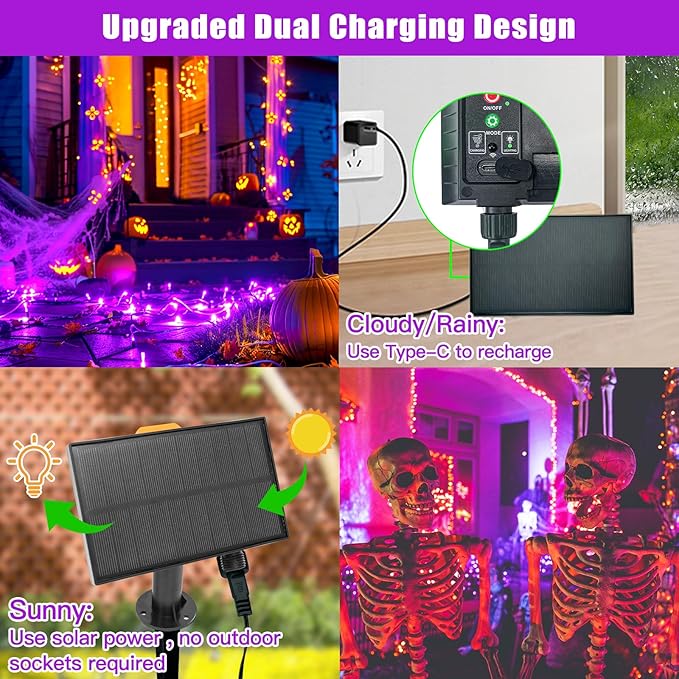 LitHome 100LED Solar Christmas Lights Outdoor, 33FT 34Colors Solar/USB String Lights Waterproof with Remote, 102 Modes Color Changing Halloween String Light Dimmable for Indoor Xmas Tree Party Decor-VerdiqueGarden
