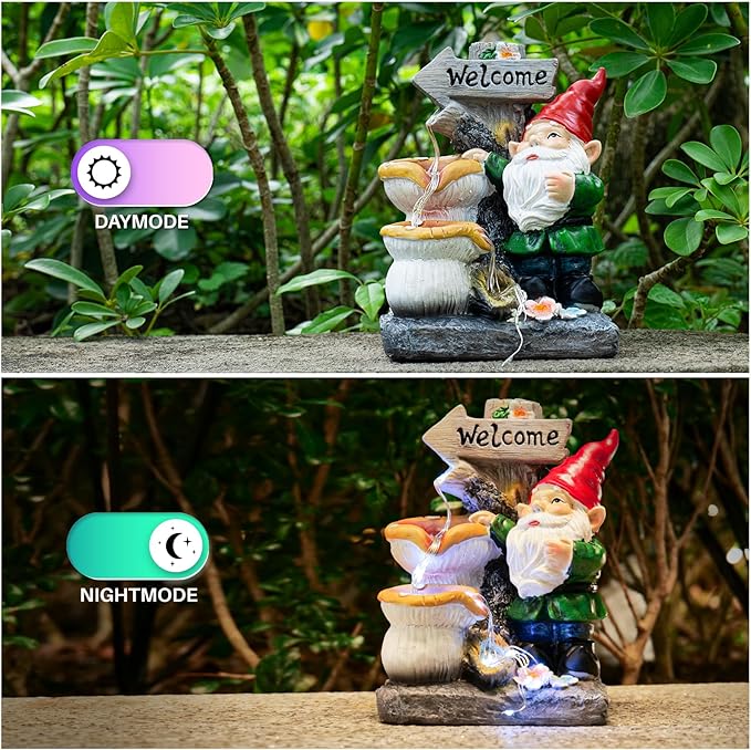 mopha Garden Gnomes Statues Outdoor Decor with Flowing Water Solar Lights Resin Figurines Outside Decoration for Patio Yard Lawn Porch Ornaments Clearance Gardening Gift-VerdiqueGarden