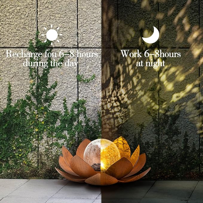 Huaxu Solar Lights Outdoor Decor Metal Lotus Flower LED Waterproof Glass Decorative Gifts for Garden Lover Women Mom Table Pathway Lawn Patio Yard Ground-VerdiqueGarden