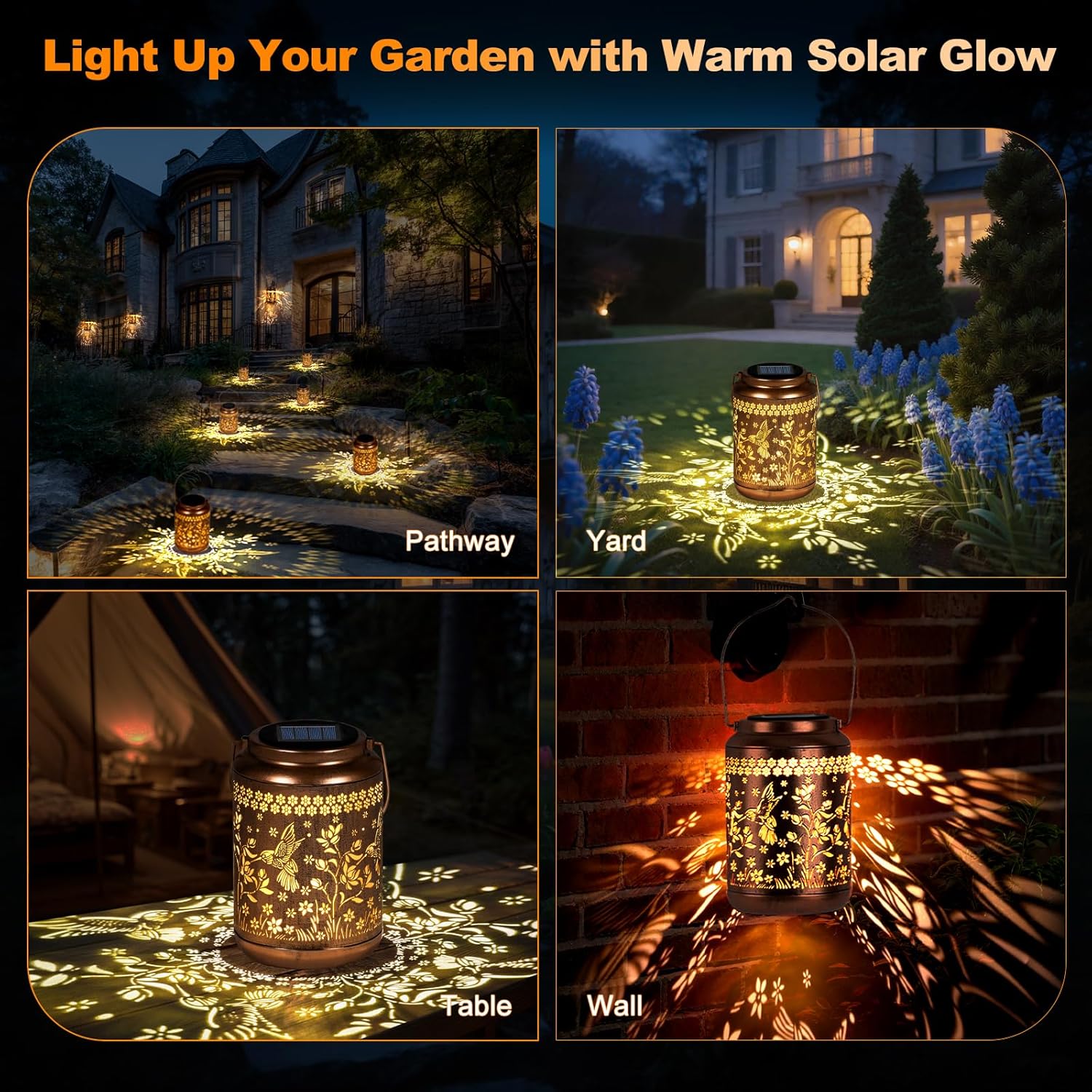 Solar Lanterns Outdoor Waterproof, Hummingbird Garden Decor for Yard Porch Lawn Patio Pathway, Hanging Solar Lights Birthday Gifts for Women Mom Grandma Sister Friend-VerdiqueGarden