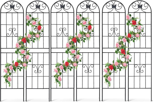 6 Pack Metal Garden Trellis 87" Tall for Climbing Plants Garden Fence Rustproof Outdoor Trellis Support Roses Flower Lawn, Black 7.2FT-VerdiqueGarden