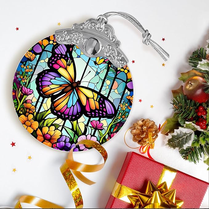 Butterfly Stained Glass Suncatcher, Jocidea Butterfly Ornament, Butterfly Christmas Ornament, Holidays Ornaments, Christmas Tree Ornament, Butterfly Decor, Gifts for Butterfly Lovers-VerdiqueGarden
