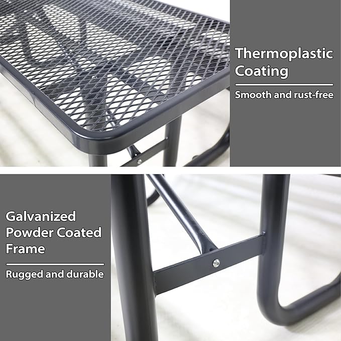4FT Metal Picnic Tables for Outdoors, Commercial Rectangular Picnic Table and Bench Set for Outside, Patio, Garden, Backyard, Porch, Surface Mount, Black-VerdiqueGarden