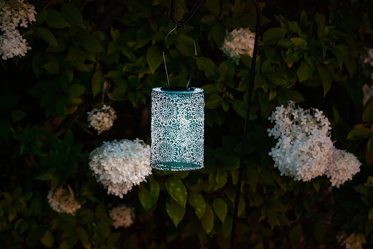 Allsop Soji Stella - Tin Art' Punched Luminaria - Cylinder - 7.5" - Outdoor Solar Latern - Metallic Emerald-VerdiqueGarden