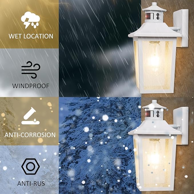 White Motion Sensor Outdoor Wall Light - Dusk to Dawn Outdoor Wall Lighting, Waterproof Exterior Light Fixture, Modern Porch Light Outside Wall Mount for House Patio Garage, Anti-Rust-VerdiqueGarden