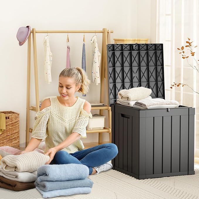 DRATO 50 Gallon Deck Box, Outdoor Storage Box for Patio Cushion, Sports Equipment, Garden Tools,Waterproof Patio Storage box, Lockable (Black)-VerdiqueGarden