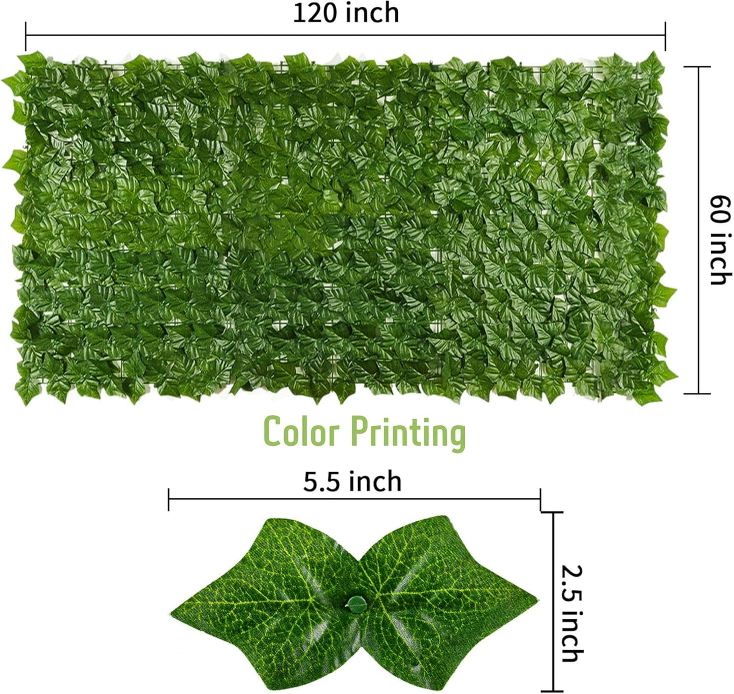 Jinwu Artificial Ivy Privacy Fence Screen (2 Rolls, Total 59x118 inch), Expandable Faux Privacy Fence with 80 pcs Zip Ties, Decoration for Outdoor Garden, Printed Sweet Potato Leaf-VerdiqueGarden
