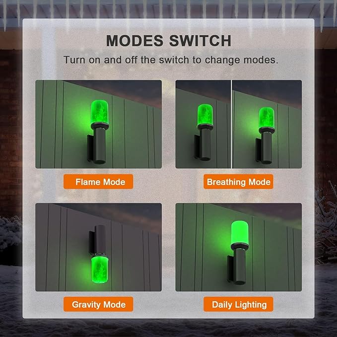 Hompavo 【Upgraded LED Flame Light Bulbs, Green Flickering Light Bulbs with Upside Down Effect, E26 Flame Bulb for Home Halloween St. Patrick's Day Christmas Decorations Indoor & Outdoor, 4 Pack-VerdiqueGarden