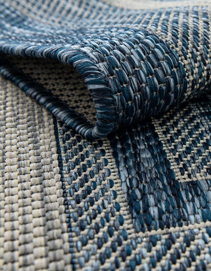 Unique Loom Outdoor Border Collection Area Rug - Soft Border (10' Square Blue/Ivory)-VerdiqueGarden