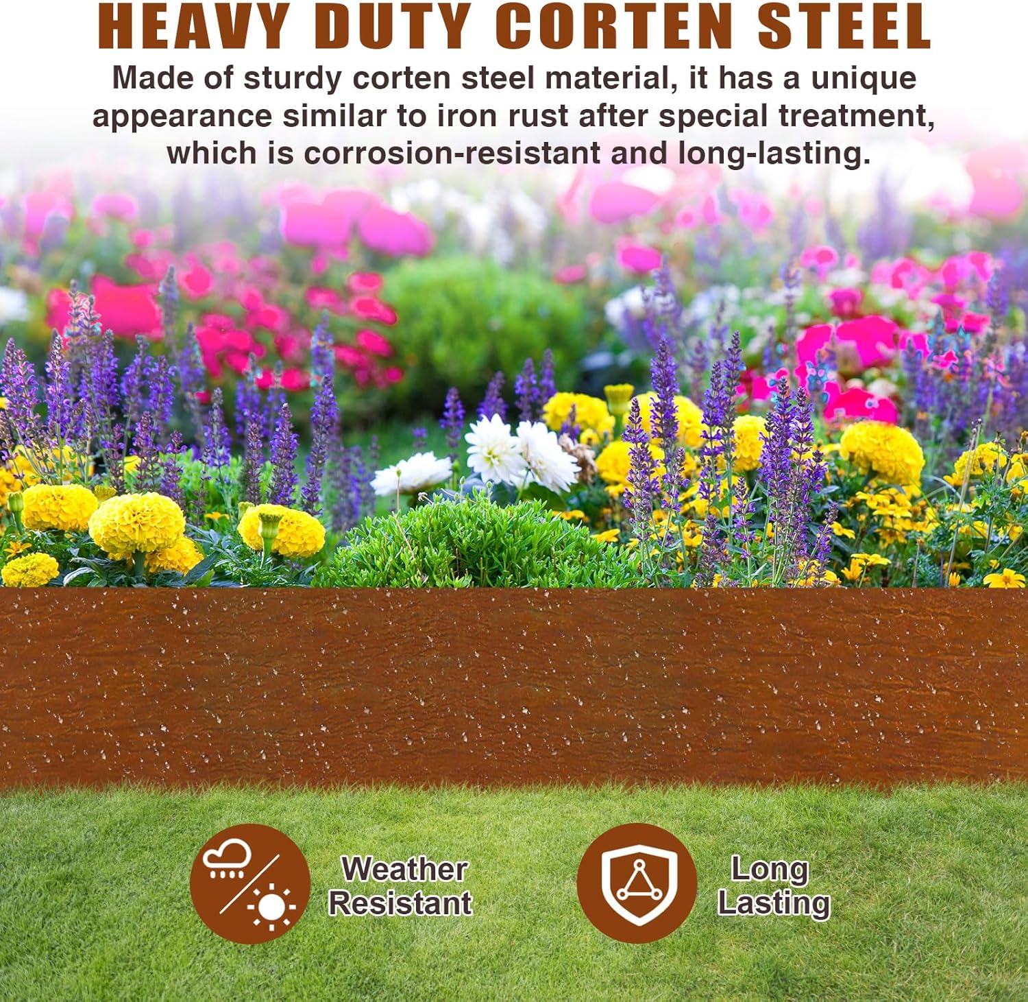10 Inch Corten Steel Landscape Edging, 6 Pack Metal Landscape Edging, Landscape Edging with 7 Clips and Gloves for Lawn, Pathway, Yard (Rust-Colored)-VerdiqueGarden