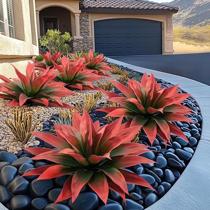 Artificial Agave Plants,Large UV Resistant Fake Agave Planters for Indoor and Outdoor Decorating Artificial Plants for Outdoors Fake Plants 2Pack, 28" Red-VerdiqueGarden